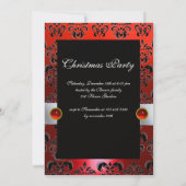 ルビーレッド ブラック ダマスク ホリデーパーティー 白いリボン 招待状 (裏面)