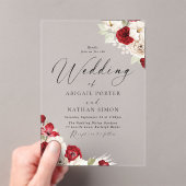 ルビーレッド&ホワイトフローラウォーターカラー結婚ズ アクリル招待状 (インサイチュ (ポータブル))