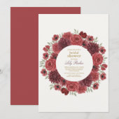 ルビーレッド ワイルドローズ ブライダルシャワー 招待状 (正面/裏面)