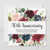 ルビーレッド ワインフラワー 50周年 結婚記念日 招待状 (正面)