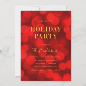 ルビーレッド《写真》ぼけ味ライトフェイク金ゴールドホリデーパーティー 招待状 (正面)