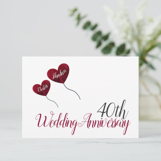 ルビーレッド 40周年 結婚記念日 気球 エンクロージャーカード (スタンド正面)