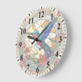 ルビー喉ハミングバードステンドグラス鳥時計 ラージ壁時計 (傾斜)