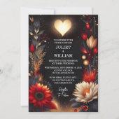 ルビー太いクラレット白ハート赤ブラック結婚へ 招待状 (正面)