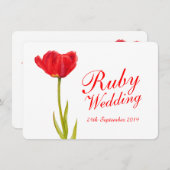 ルビー婚パーティー 赤いチューリップ アート 40周年 招待状 (正面/裏面)