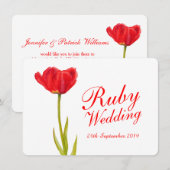 ルビー婚礼パーティー 赤いチューリップ アート 40周年 招待状 (正面/裏面)