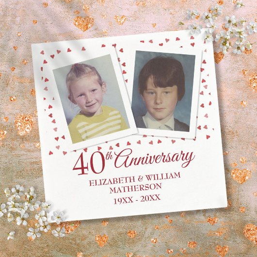 ルビー婚40周年記念の子供時代の写真 スタンダードカクテルナプキン