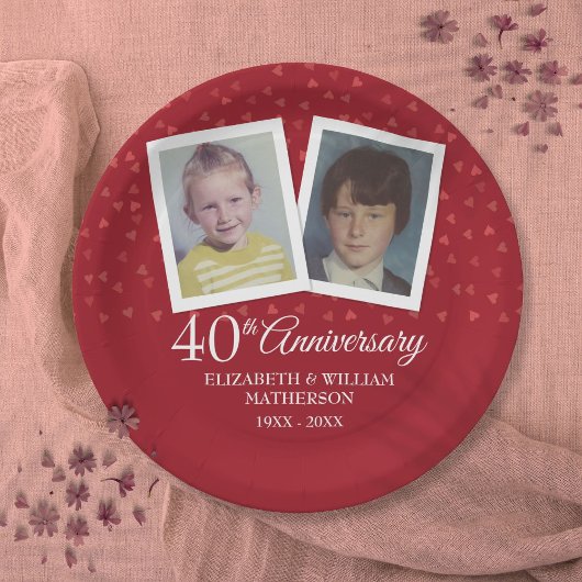 ルビー婚40周年記念2枚の写真 ペーパープレート