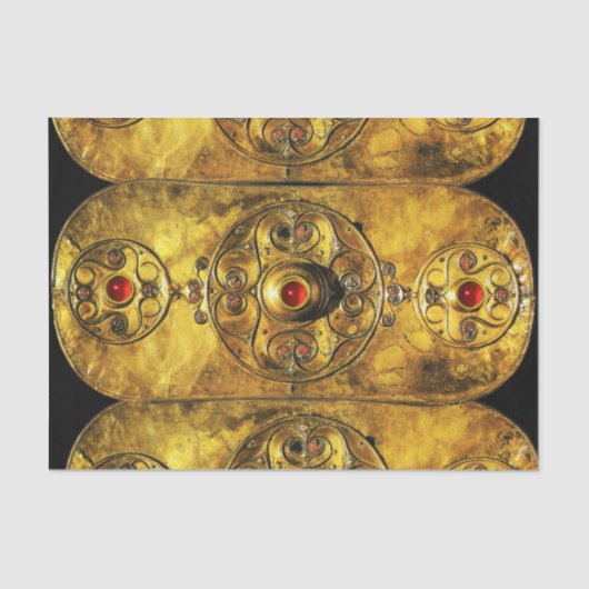 ルビー宝石を有するアンティークケルト戦士シールド 薄葉紙 (正面)