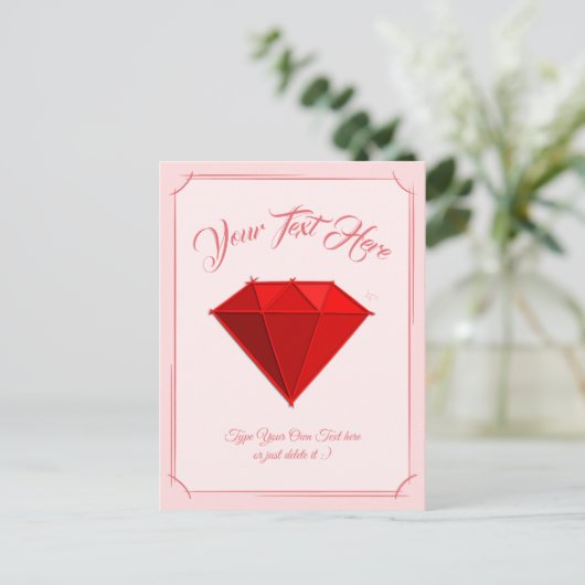 ルビー宝石。ジュエリー。40周年結婚記念日 ポストカード (スタンド正面)