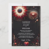 ルビー濃いワインレッドのホワイトハート 赤 黒 ウェディング 招待状 (正面)