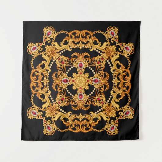 ルビー玉石と金ゴールドを持つシルクスカーフのデザイン タペストリー (正面(横))