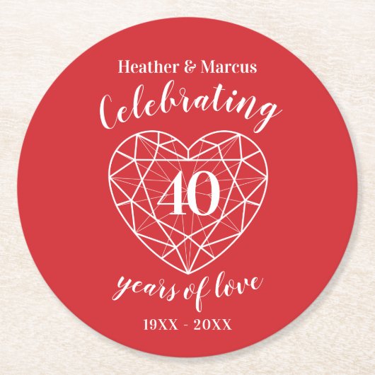 ルビー祝の40年間の愛パーティーコースター ラウンドペーパーコースター (正面)