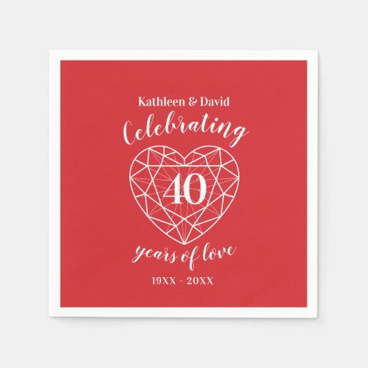 ルビー祝の40年間の愛パーティーナプキン スタンダードカクテルナプキン (正面)