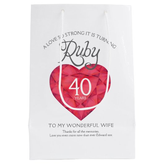 ルビー第40記念日のカスタムなジュエリーのギフトバッグ ミディアムペーパーバッグ (裏面)