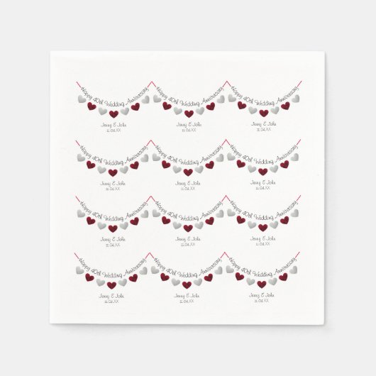 ルビー結婚ズ40周年記念シルバー&レッドナプキン スタンダードカクテルナプキン (正面)