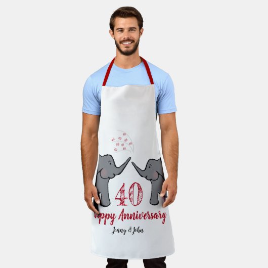 ルビー結婚記念日かわいい象エプロン エプロン (着用した状態)