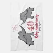 ルビー結婚記念日のかわいい象 キッチンタオル (縦)