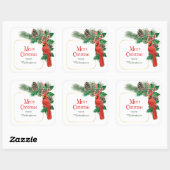 ルビー色のカーディナルと松の実のブーケのクリスマス スクエアシール (シート)