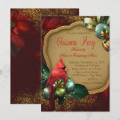 ルビー色のカーディナルクリスマスパーティー 招待状 (正面/裏面)