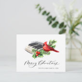 ルビー色のカーディナルホリー ベリー クリスマス ホリデー ポストカード (スタンド正面)