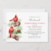 ルビー色のカーディナルホリー ベリー 仮想クリスマスパーティー 招待状 (正面)