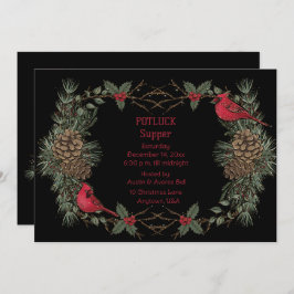 ルビー色のカーディナルリースのクリスマスパーティのお知らせ 招待状