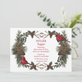 ルビー色のカーディナルリースのクリスマスパーティの食事会   招待状 (スタンド正面)