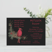 ルビー色のカーディナルリースのクリスマス ポットラック・サパー 招待状 (スタンド正面)