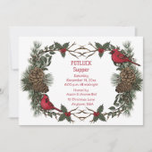 ルビー色のカーディナルリース クリスマスパーティの食事会のお誘い 招待状 (正面)