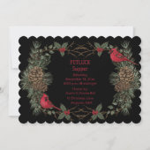 ルビー色のカーディナルリース クリスマスパーティーの食事持ち寄り会 招待状 (正面)