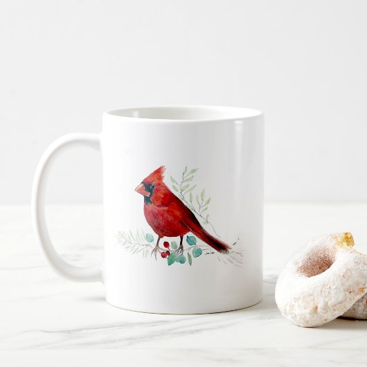 ルビー色のカーディナル鳥の水彩画 アート コーヒーマグ コーヒーマグカップ