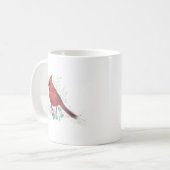 ルビー色のカーディナル鳥の水彩画 アート コーヒーマグ コーヒーマグカップ (正面左)