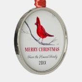 ルビー色のカーディナル クリスマス 鳥 冬 メタルオーナメント (右)
