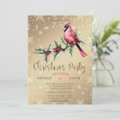 ルビー色のカーディナル ホーリー ベリー スターズ ゴールド クリスマス 招待状 (スタンド正面)