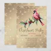 ルビー色のカーディナル ホーリー ベリー スターズ ゴールド クリスマス 招待状 (正面/裏面)
