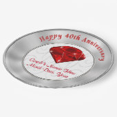 ルビー色のパーソナライズな第40記念日の紙皿 ペーパープレート (アングル)