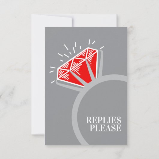 ルビー色のリングや輪第40記念日の結婚式の応答カード 出欠カード (裏面)