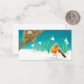 ルビー色のロビン鳥(Erithacus rubecula) & スノードロップ ノートカード (正面/裏面インサイチュ)