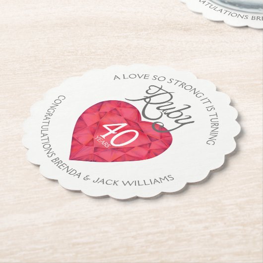 ルビー色の芸術の結婚記念日のハートの写真のコースター ペーパーコースター (アングル)