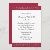 ルビー色の赤および真珠のブライダルシャワー 招待状 (正面/裏面)