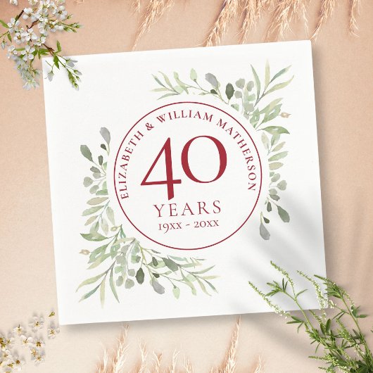 ルビー色の40回目結婚記念日のカントリーグリーン スタンダードカクテルナプキン