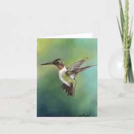 ルビー色のThroatedハチドリの鳥の芸術Notecard カード