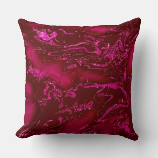 ルビー赤ピンクの黒い抽象芸術渦巻き クッション (正面)