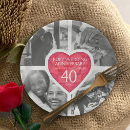 ルビー40周年結婚ハート4枚 ペーパープレート