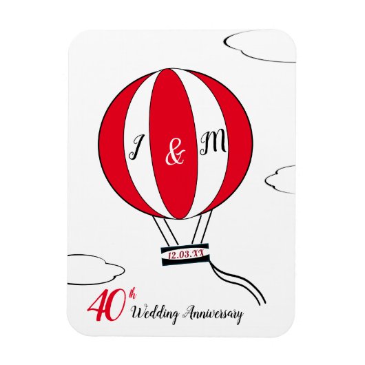 ルビー40周年結婚熱気球 マグネット (縦)