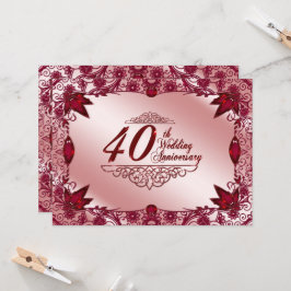 ルビー40周年結婚記念日5.5x7.5招待状 招待状