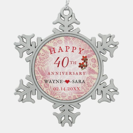 ルビー40周年結婚記念 スノーフレークピューターオーナメント (正面)