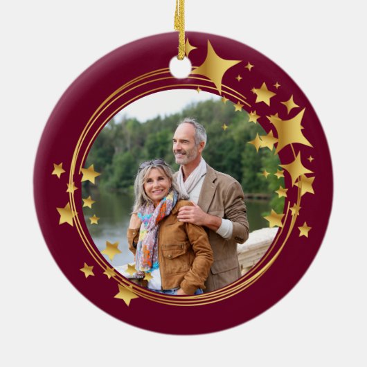 ルビー40周年記念写真結婚金ゴールドスター セラミックオーナメント (裏面)