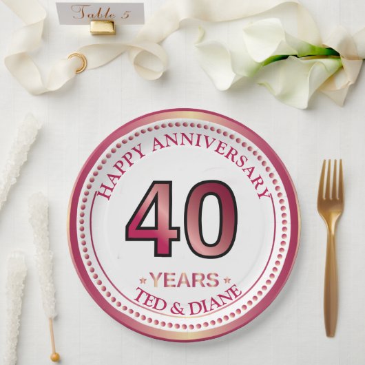 ルビー40周年記念紙皿 ペーパープレート (ウェディング)